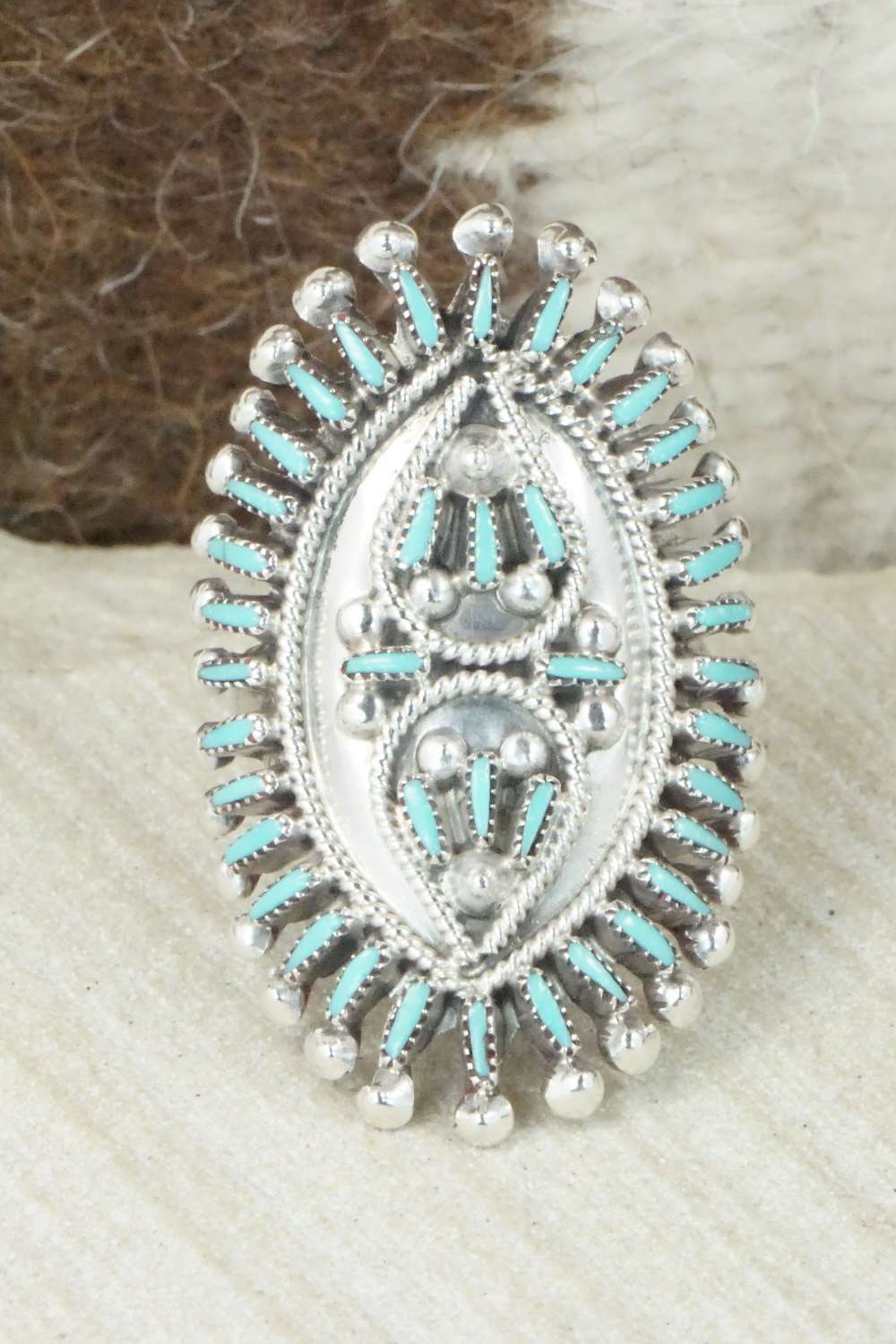 Turquoise & Sterling Silver Ring - Vincent Johnson - Size 8.5