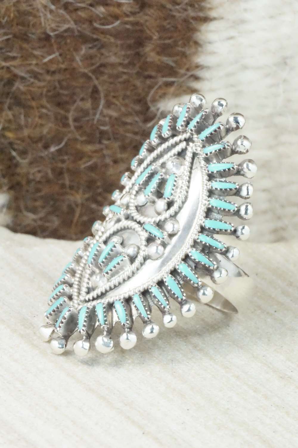 Turquoise & Sterling Silver Ring - Vincent Johnson - Size 8.5