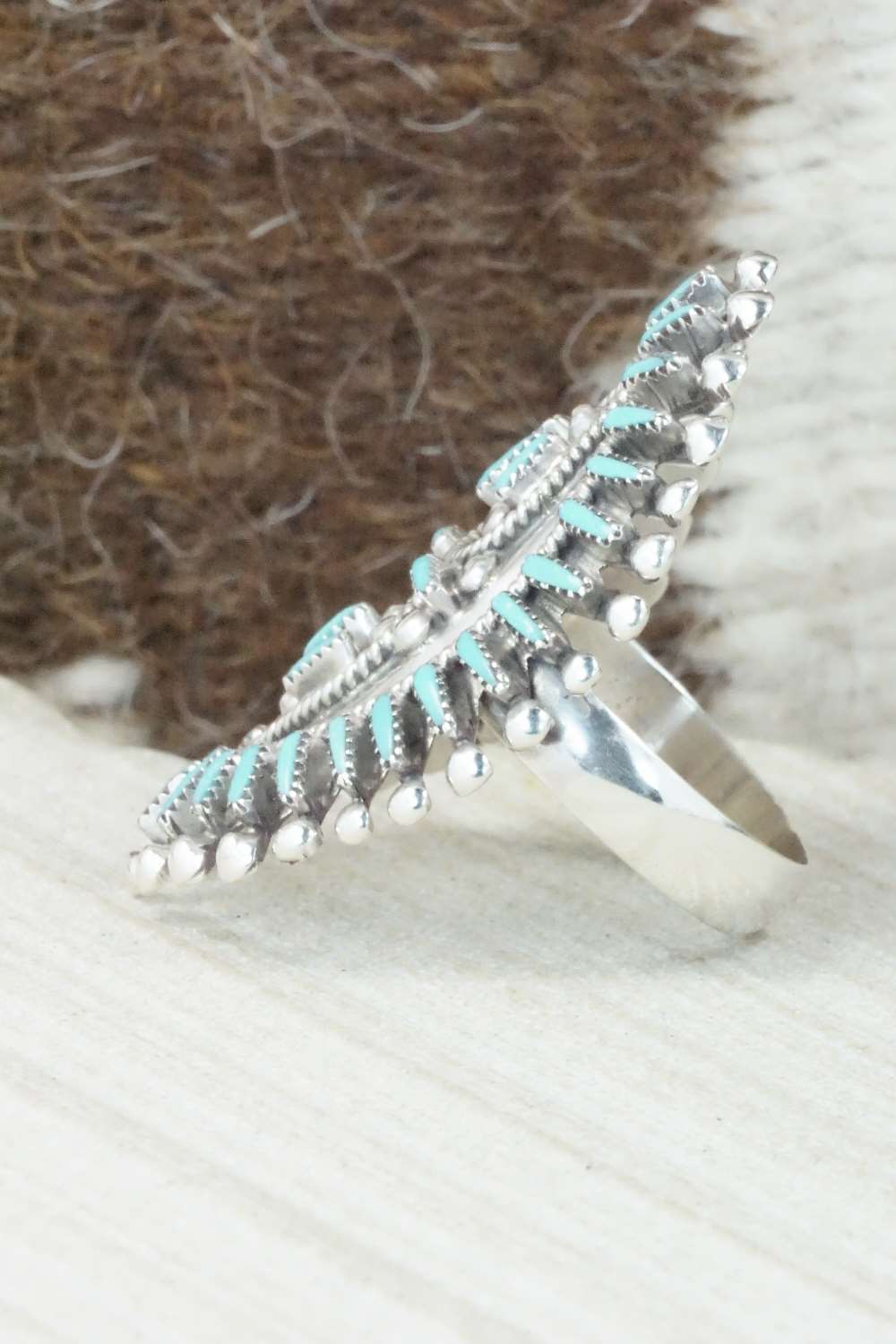 Turquoise & Sterling Silver Ring - Vincent Johnson - Size 8.5