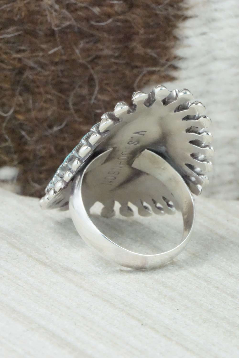 Turquoise & Sterling Silver Ring - Vincent Johnson - Size 8.5