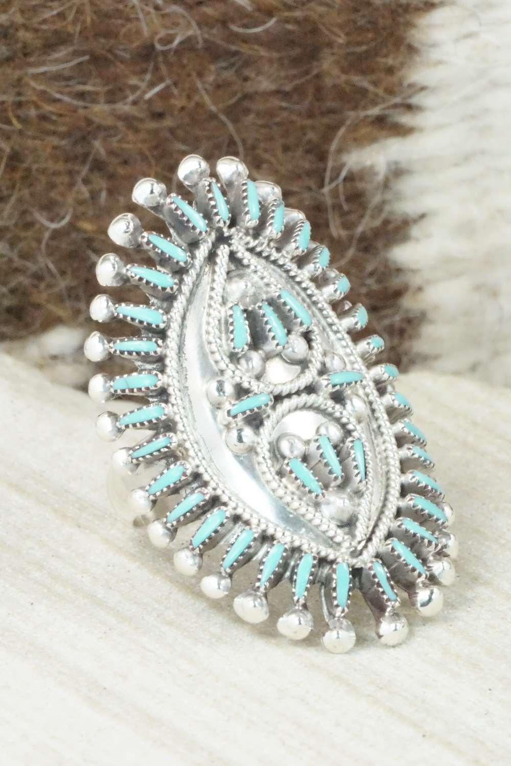 Turquoise & Sterling Silver Ring - Vincent Johnson - Size 8.5