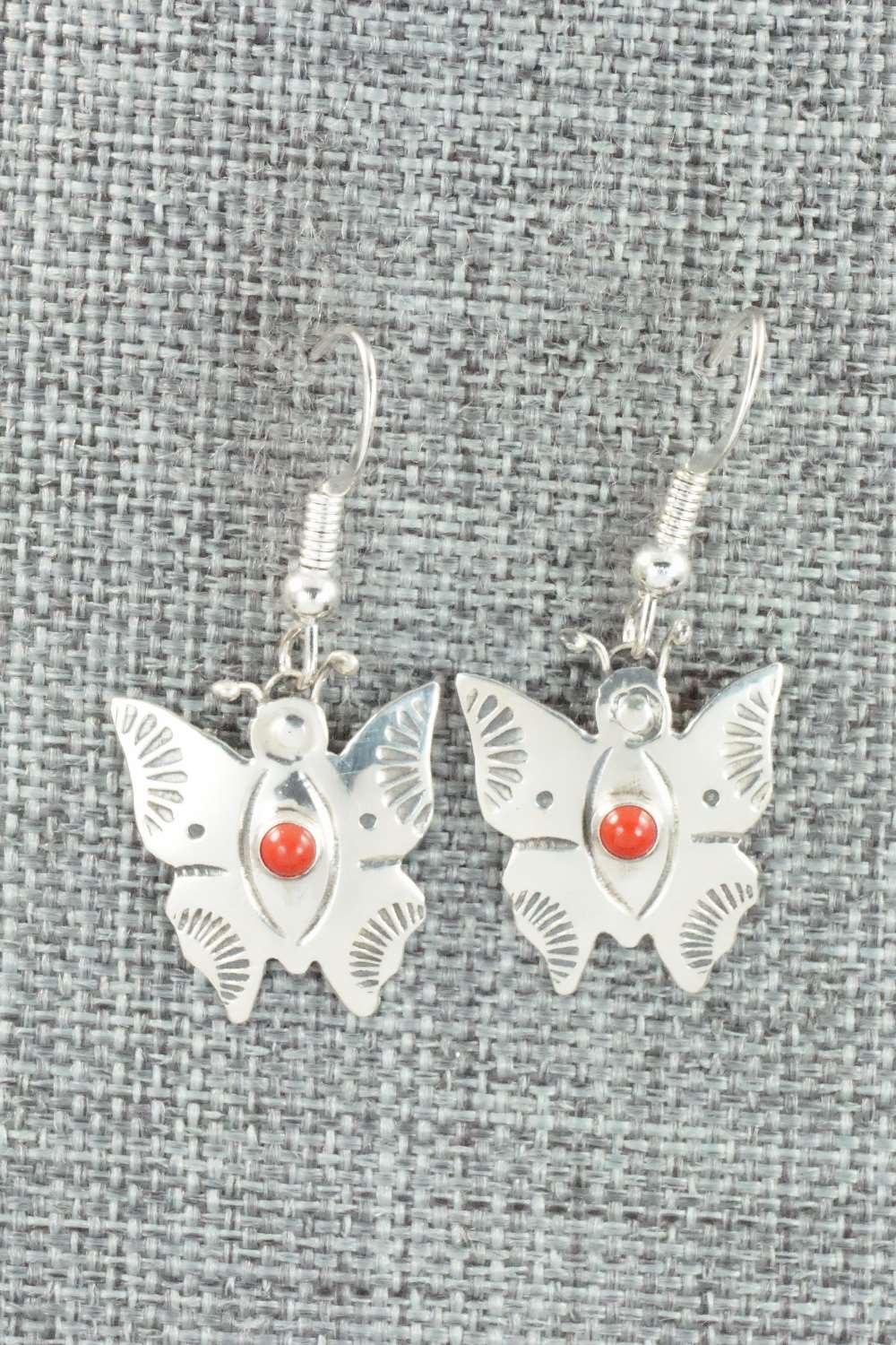 Coral & Sterling Silver Earrings - Lucille Platero