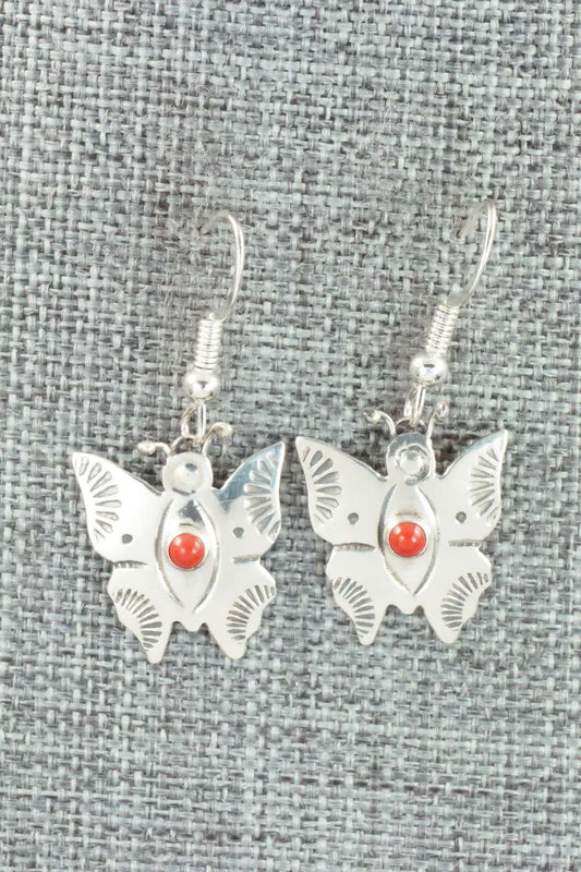 Coral & Sterling Silver Earrings - Lucille Platero