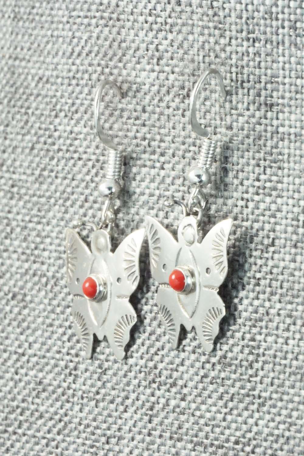 Coral & Sterling Silver Earrings - Lucille Platero