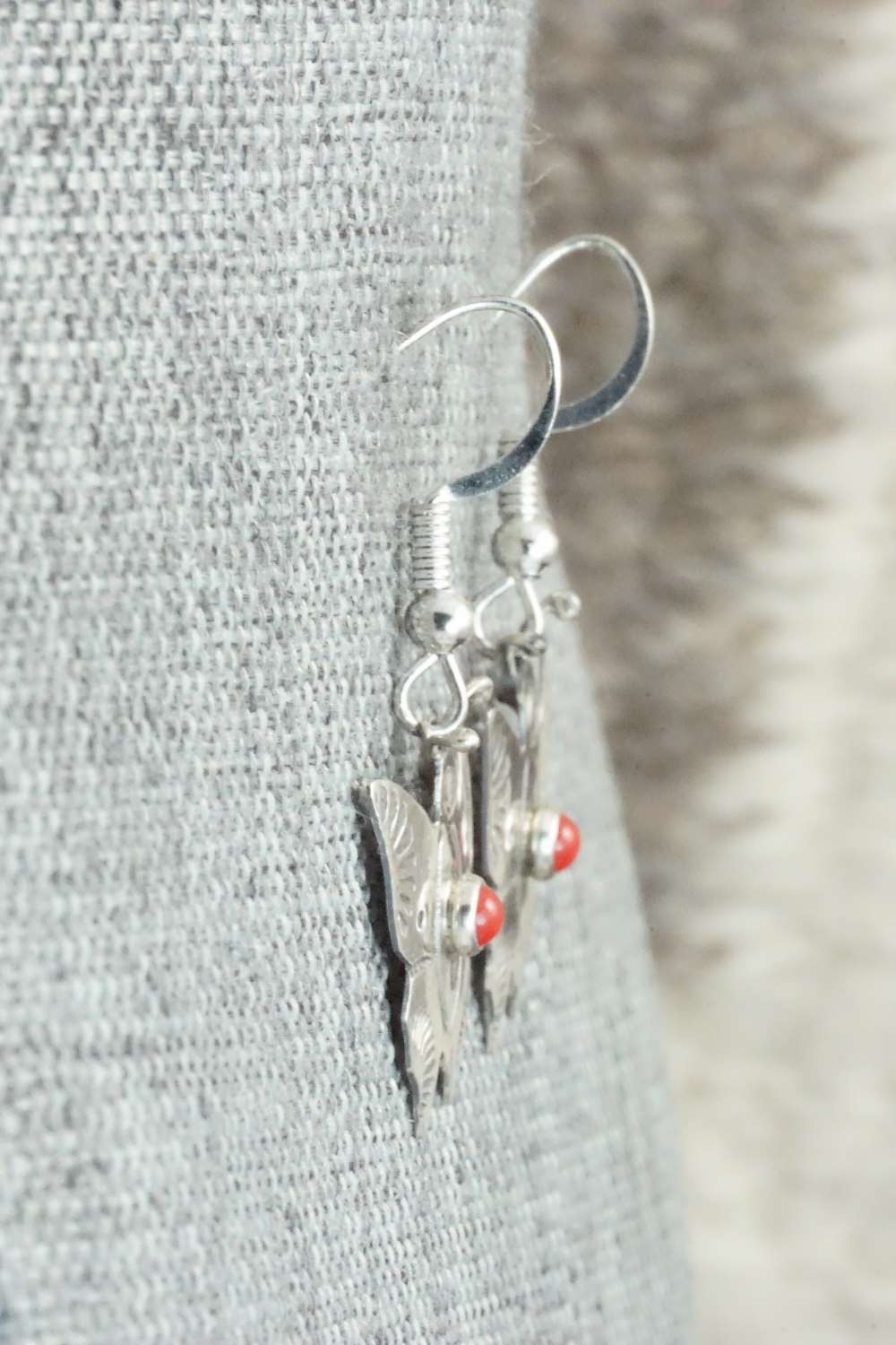 Coral & Sterling Silver Earrings - Lucille Platero