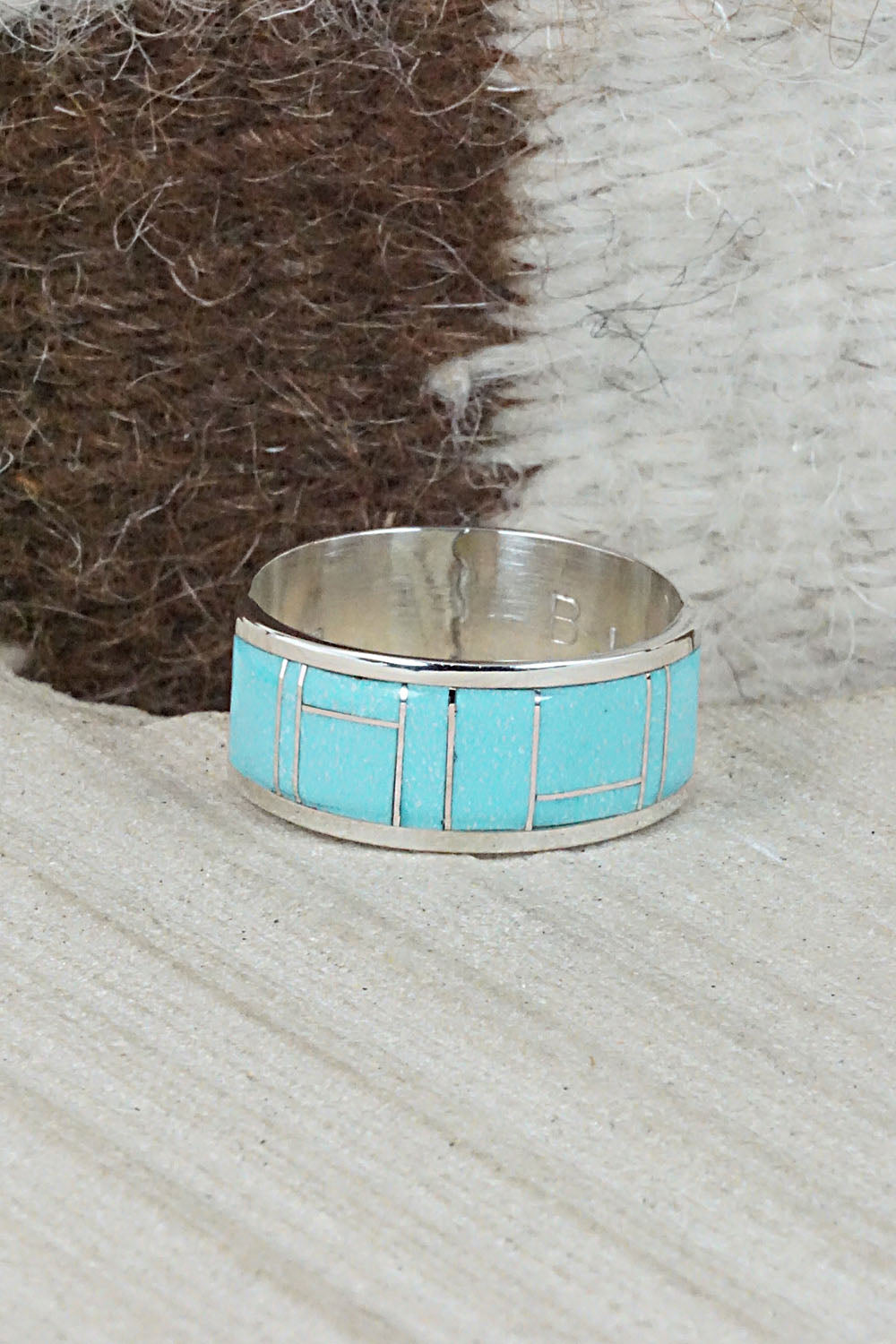 Turquoise & Sterling Silver Ring - Bernard Cachini - Size 12.25