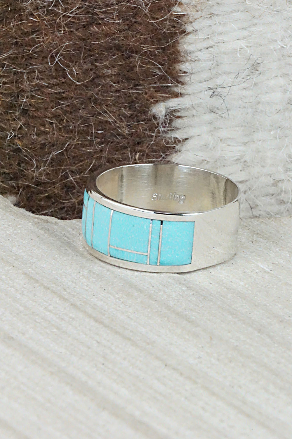 Turquoise & Sterling Silver Ring - Bernard Cachini - Size 12.25