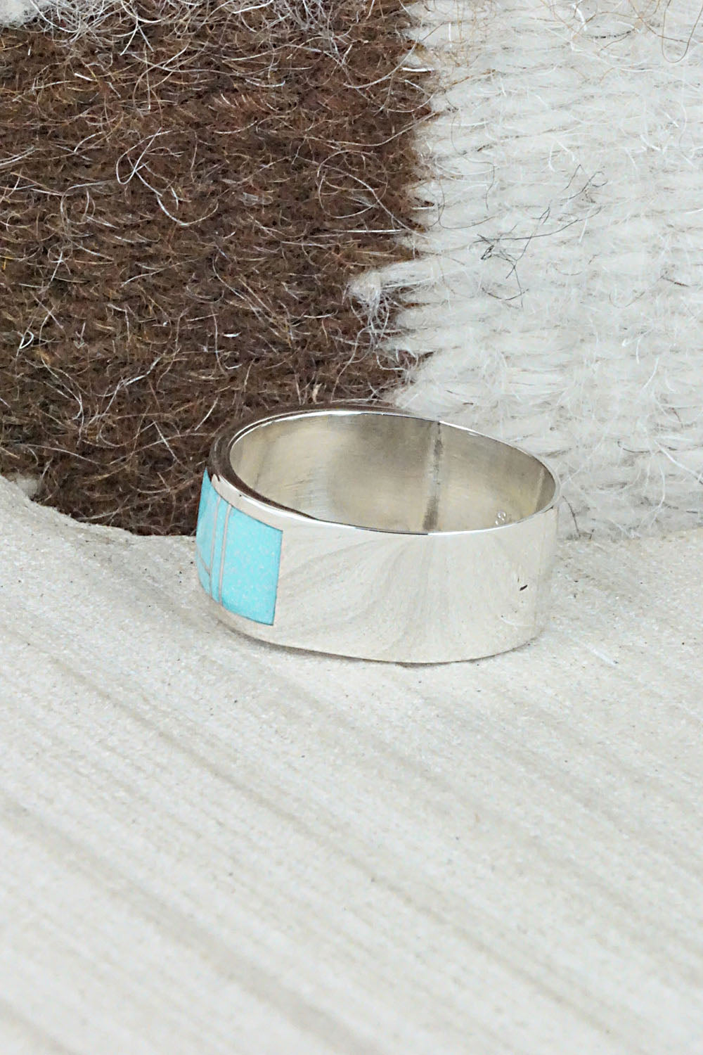 Turquoise & Sterling Silver Ring - Bernard Cachini - Size 12.25