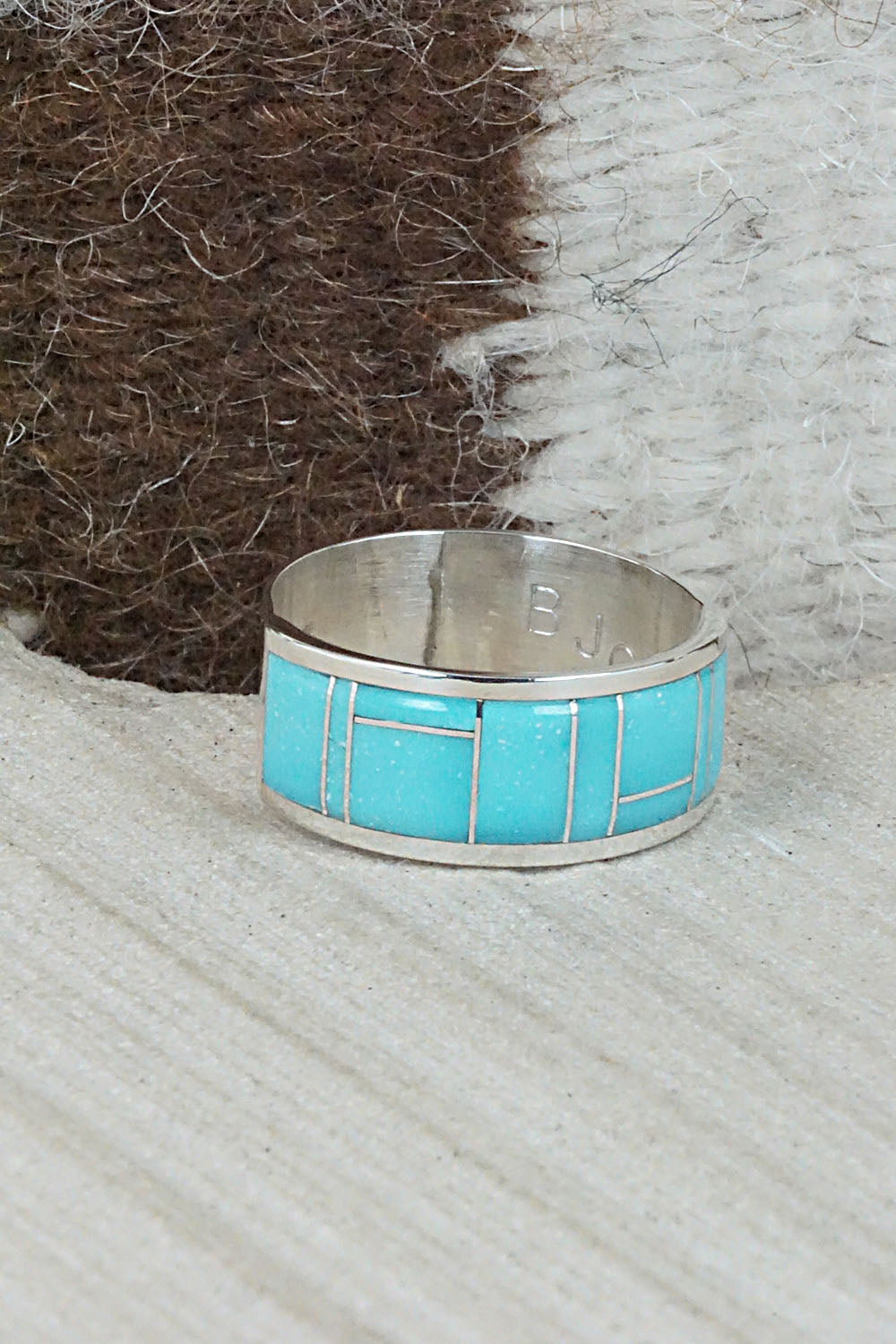 Turquoise & Sterling Silver Ring - Bernard Cachini - Size 12.25