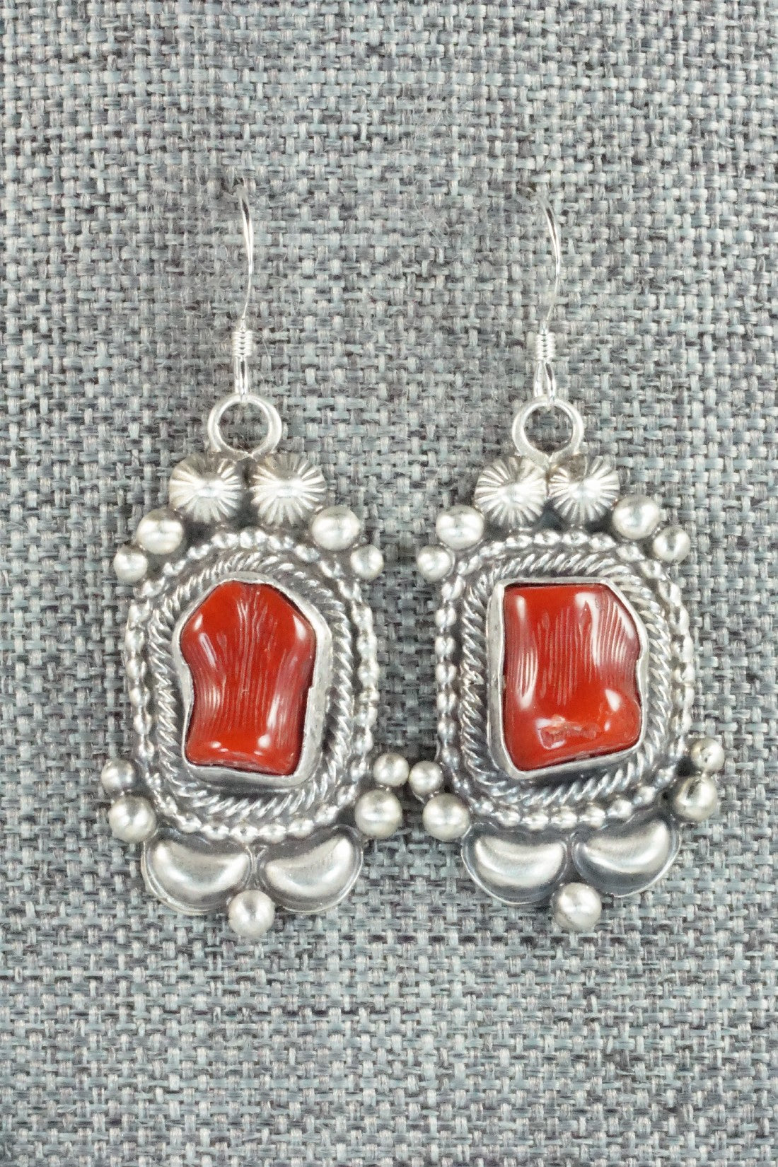 Turquoise, Coral & Sterling Silver Necklace and Earrings Set - Tom Lewis