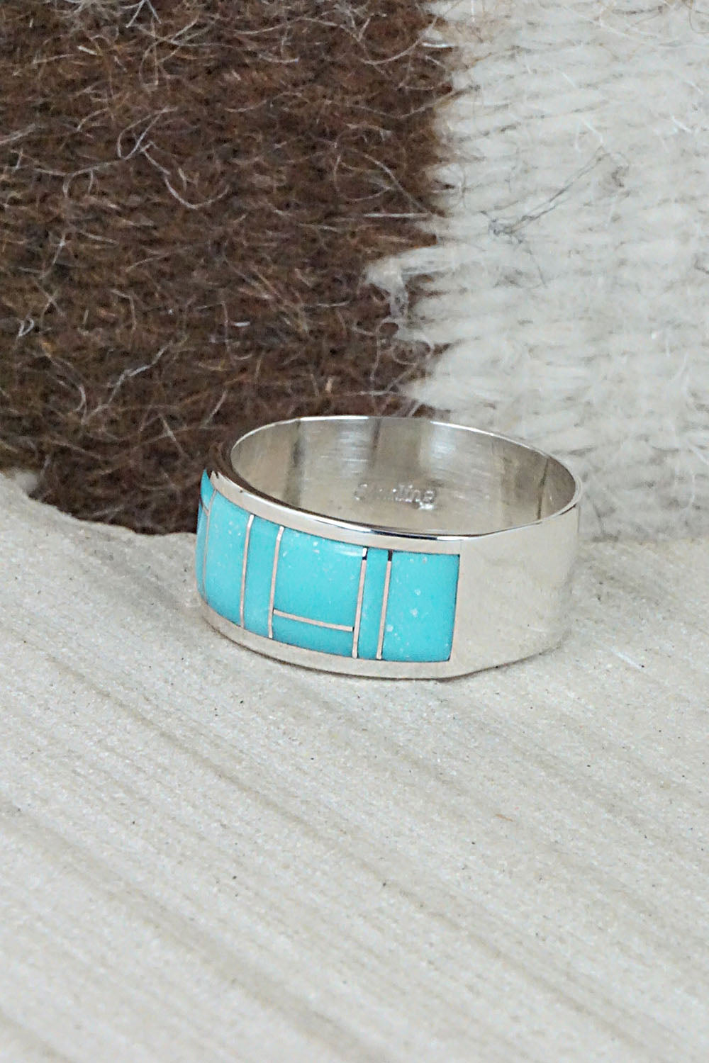 Turquoise & Sterling Silver Ring - Bernard Cachini - Size 12.25