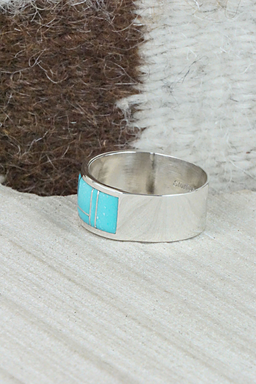 Turquoise & Sterling Silver Ring - Bernard Cachini - Size 12.25