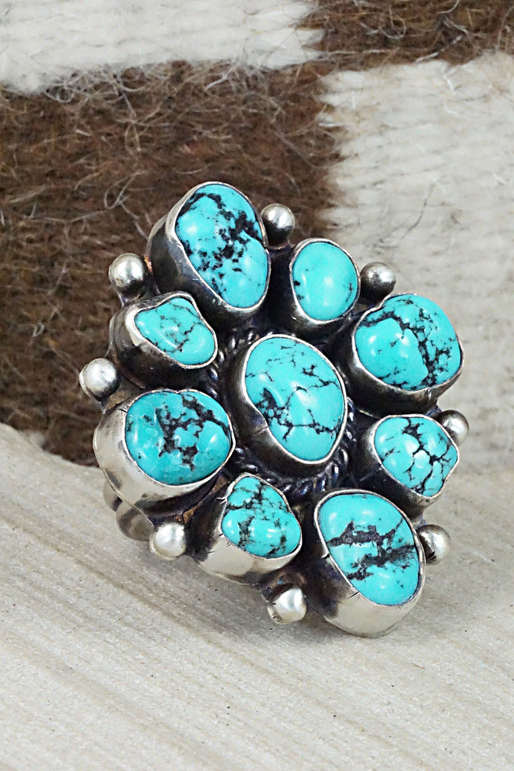 Turquoise & Sterling Silver Ring - Wilson Dawes - Size 9.5