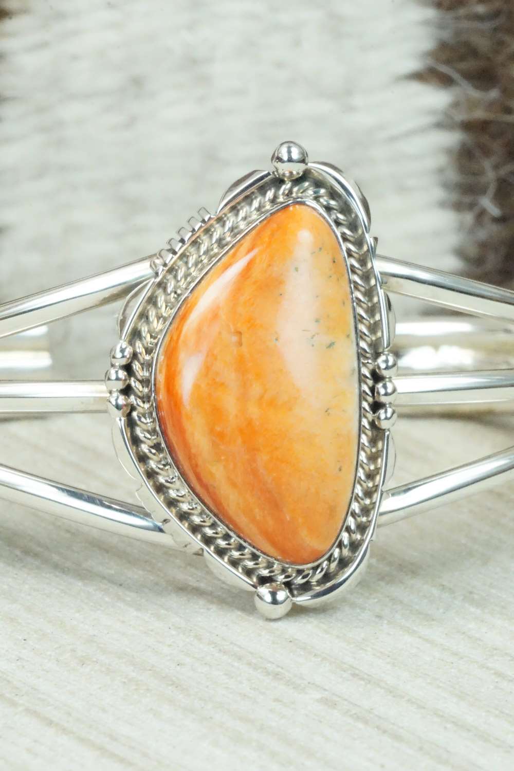 Spiny Oyster & Sterling Silver Bracelet - Daniel Benally