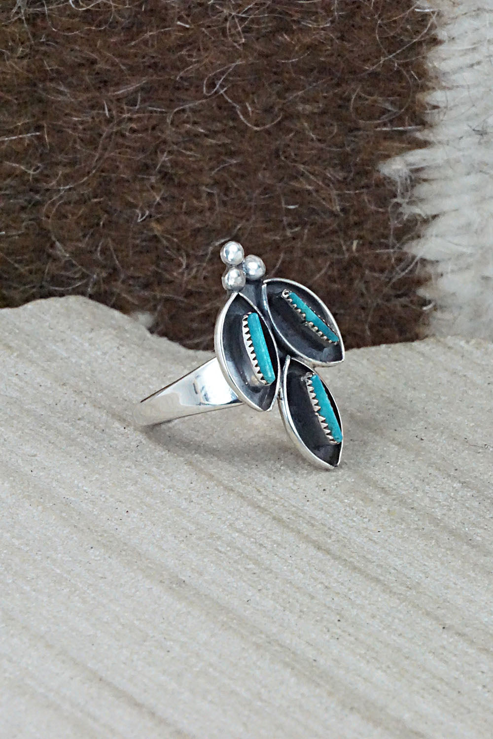 Turquoise & Sterling Silver Ring - Fernando Othole - Size 5.5