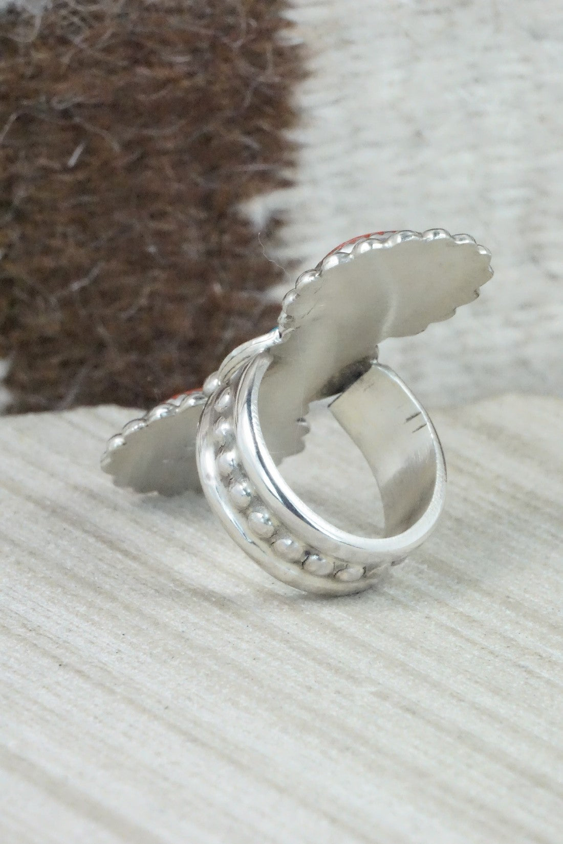 Spiny Oyster, Turquoise & Sterling Silver Ring - Chris Nez - Size 7.75