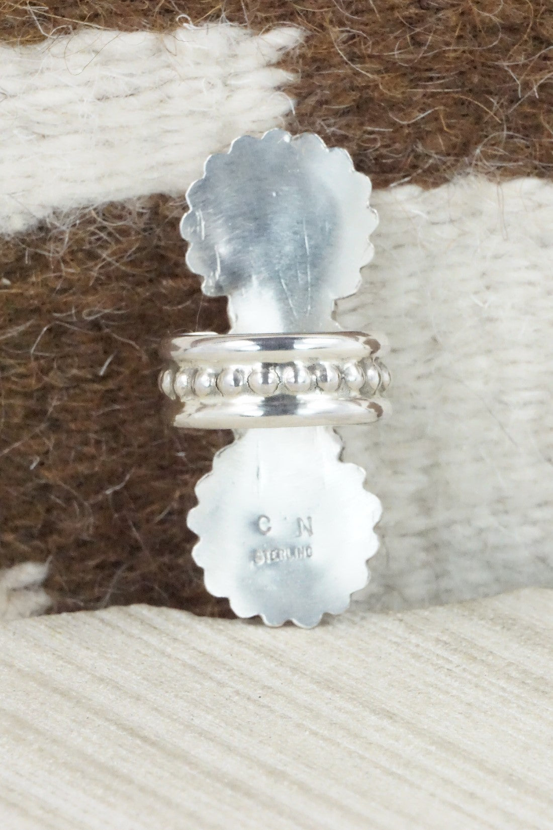 Spiny Oyster, Turquoise & Sterling Silver Ring - Chris Nez - Size 7.75