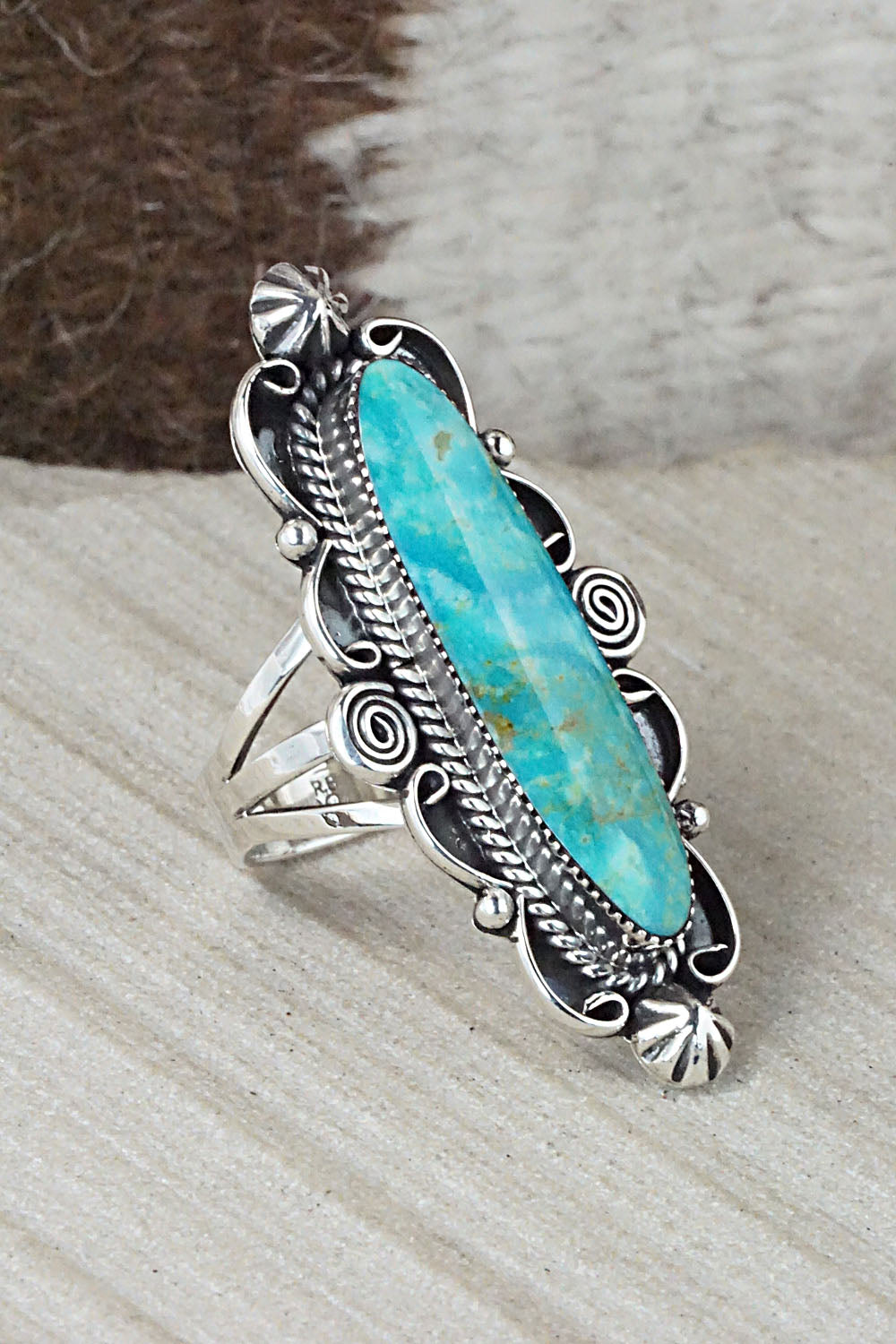 Turquoise & Sterling Silver Ring - Marie Jones - Size 8