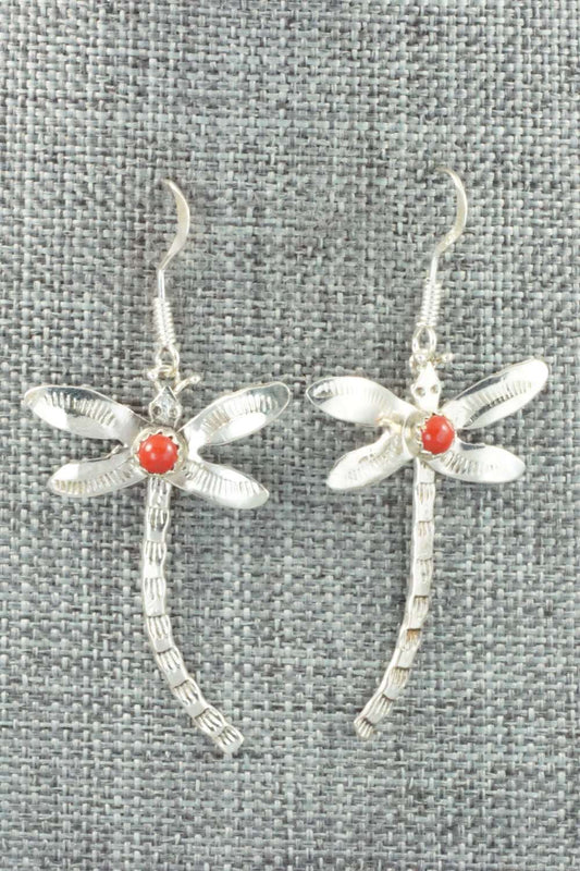 Coral & Sterling Silver Earrings - Lucille Platero