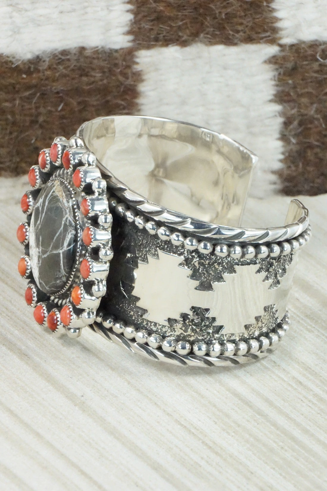 White Buffalo, Spiny Oyster & Sterling Silver Bracelet - Sandra Parkett