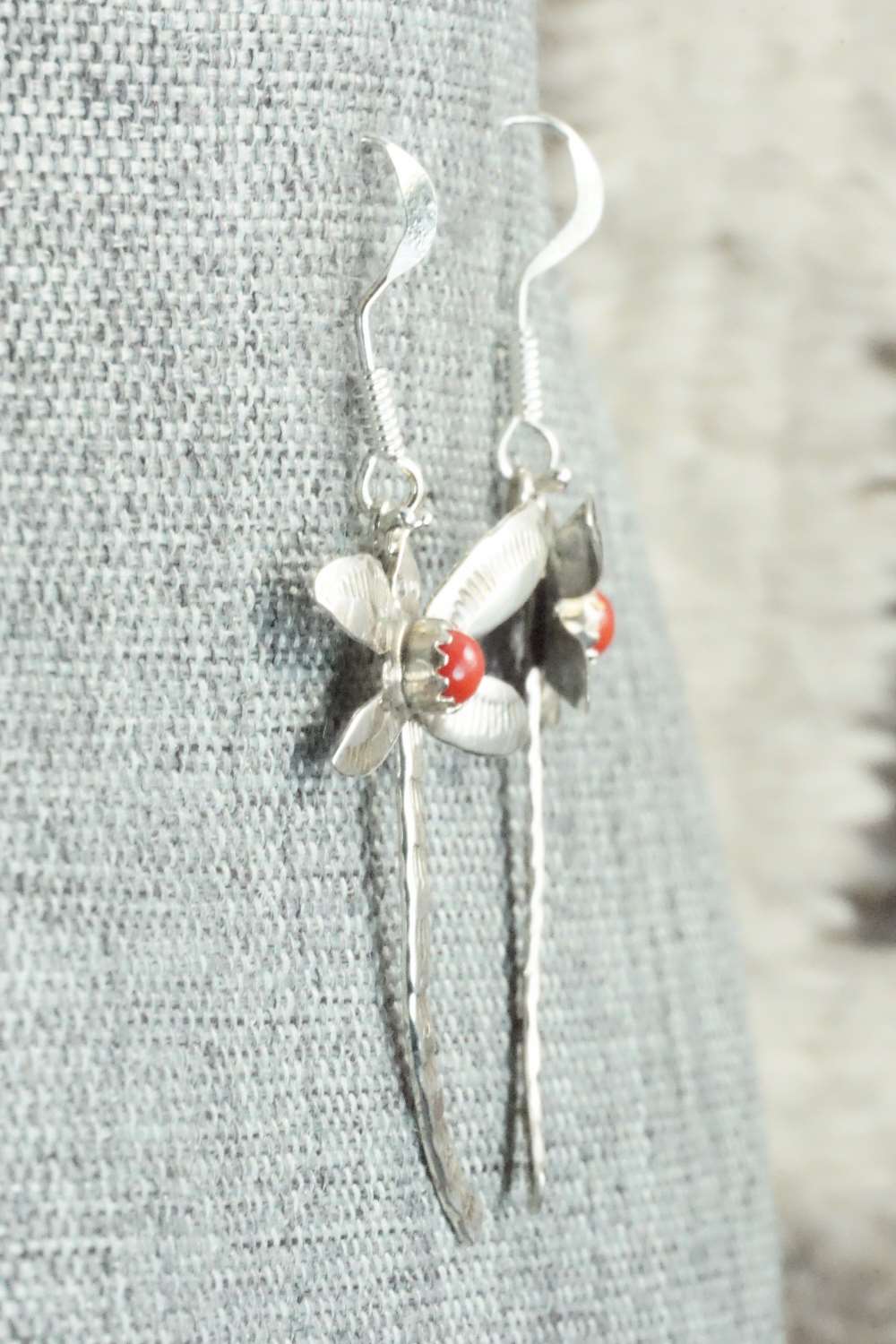 Coral & Sterling Silver Earrings - Lucille Platero