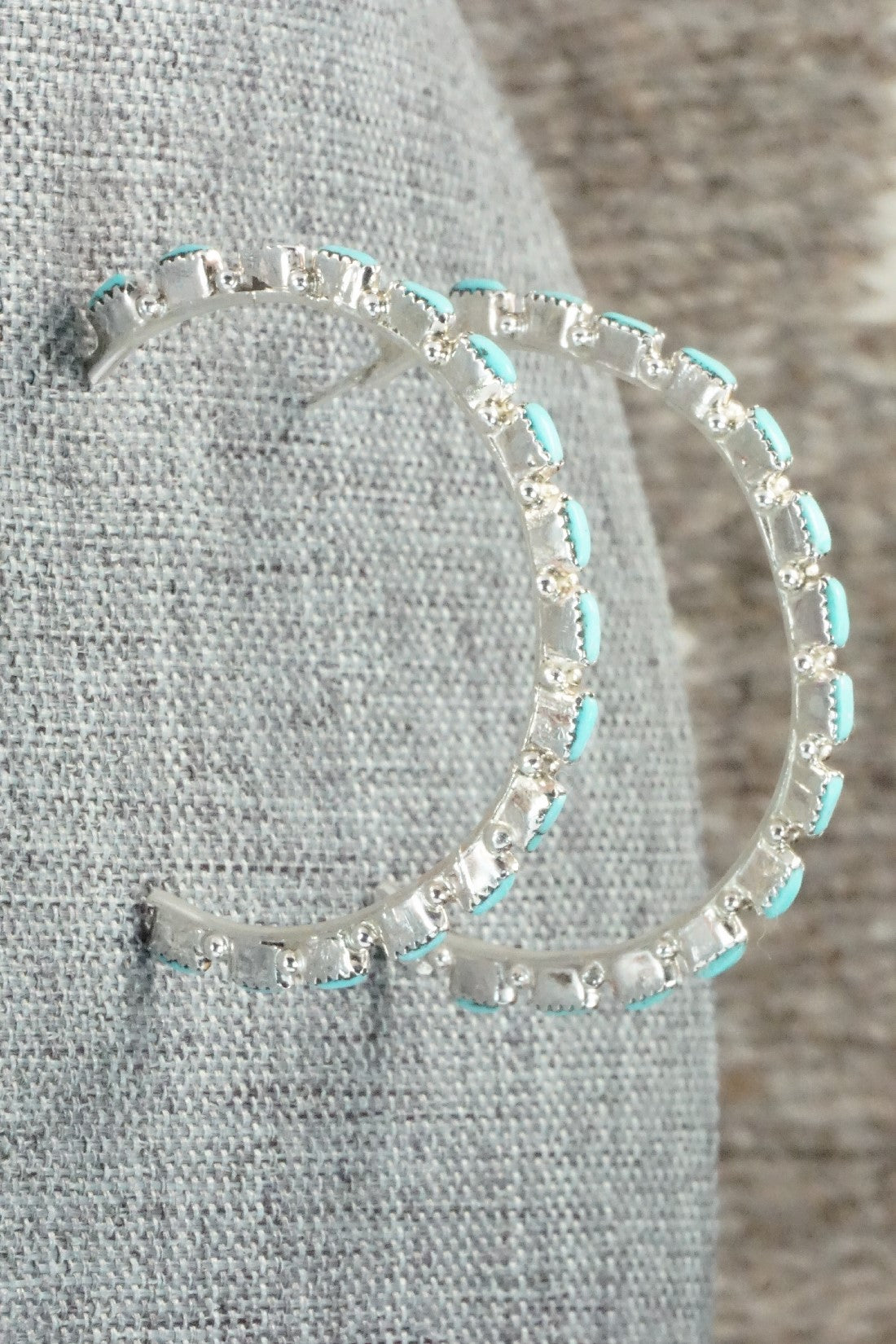Turquoise & Silver Hoop Earrings - Alvin & Aurelia Hughte