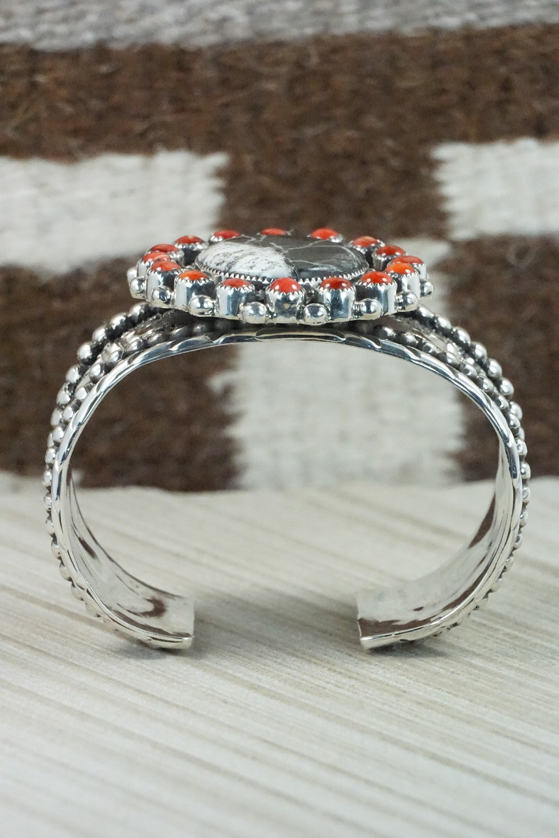 White Buffalo, Spiny Oyster & Sterling Silver Bracelet - Sandra Parkett
