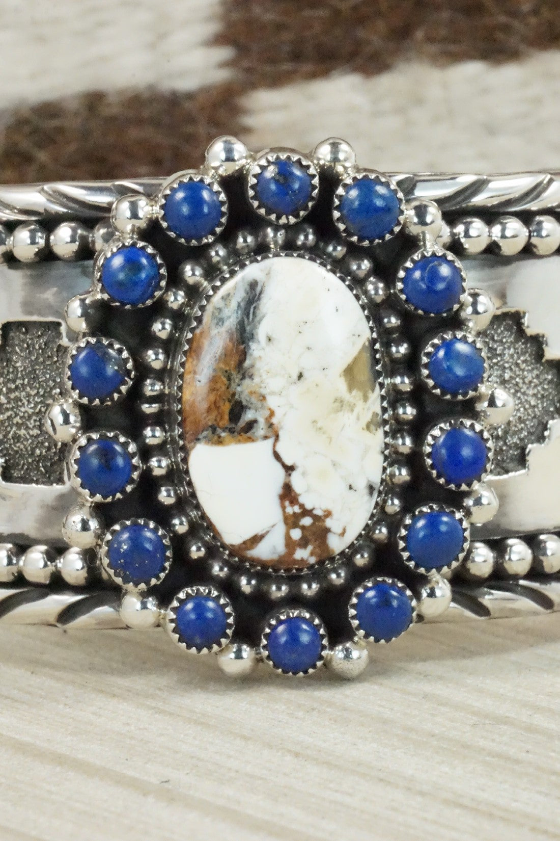White Buffalo, Lapis & Sterling Silver Bracelet - Sandra Parkett