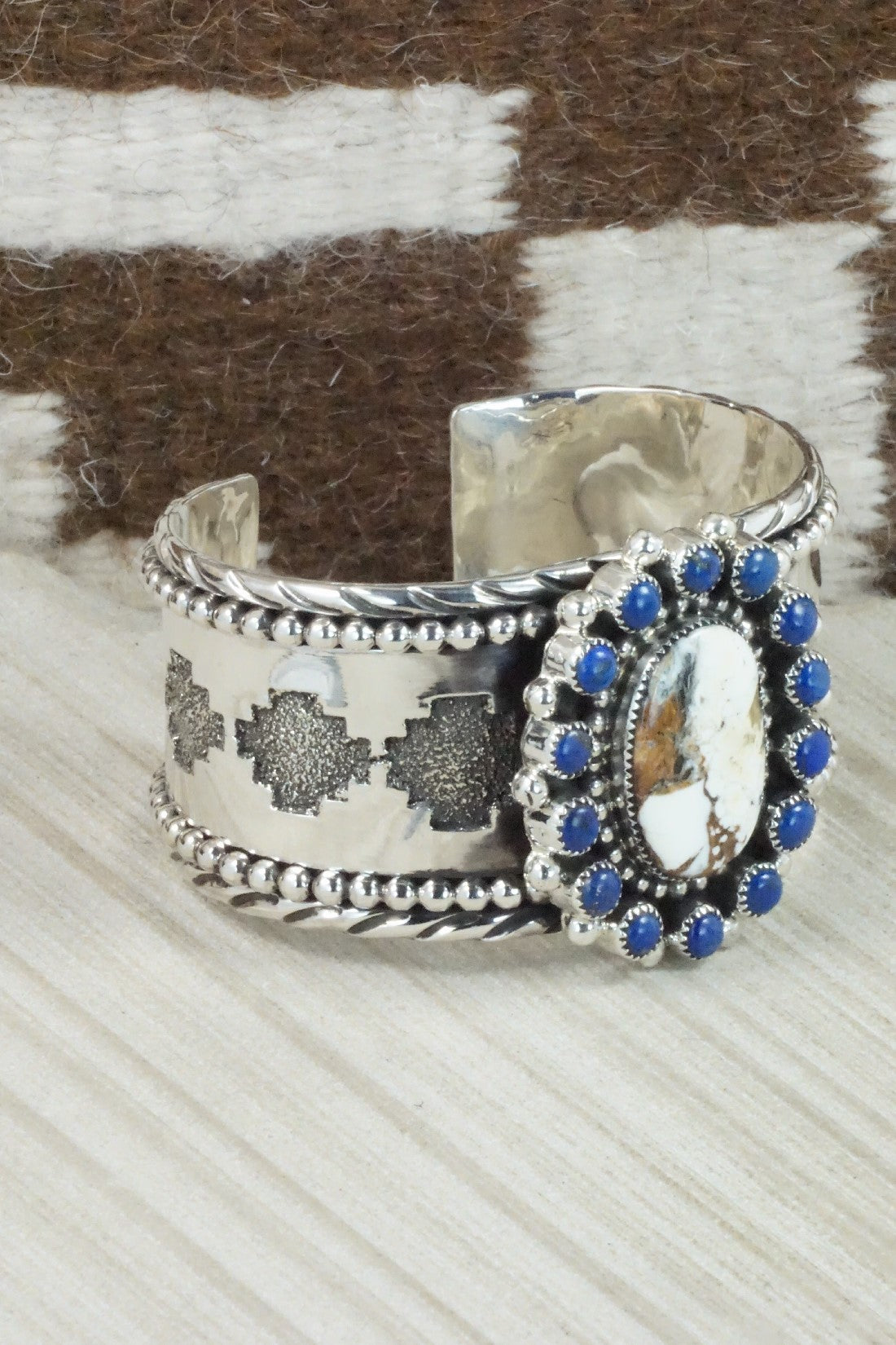 White Buffalo, Lapis & Sterling Silver Bracelet - Sandra Parkett