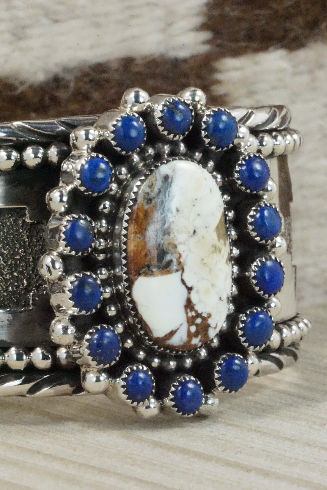 White Buffalo, Lapis & Sterling Silver Bracelet - Sandra Parkett