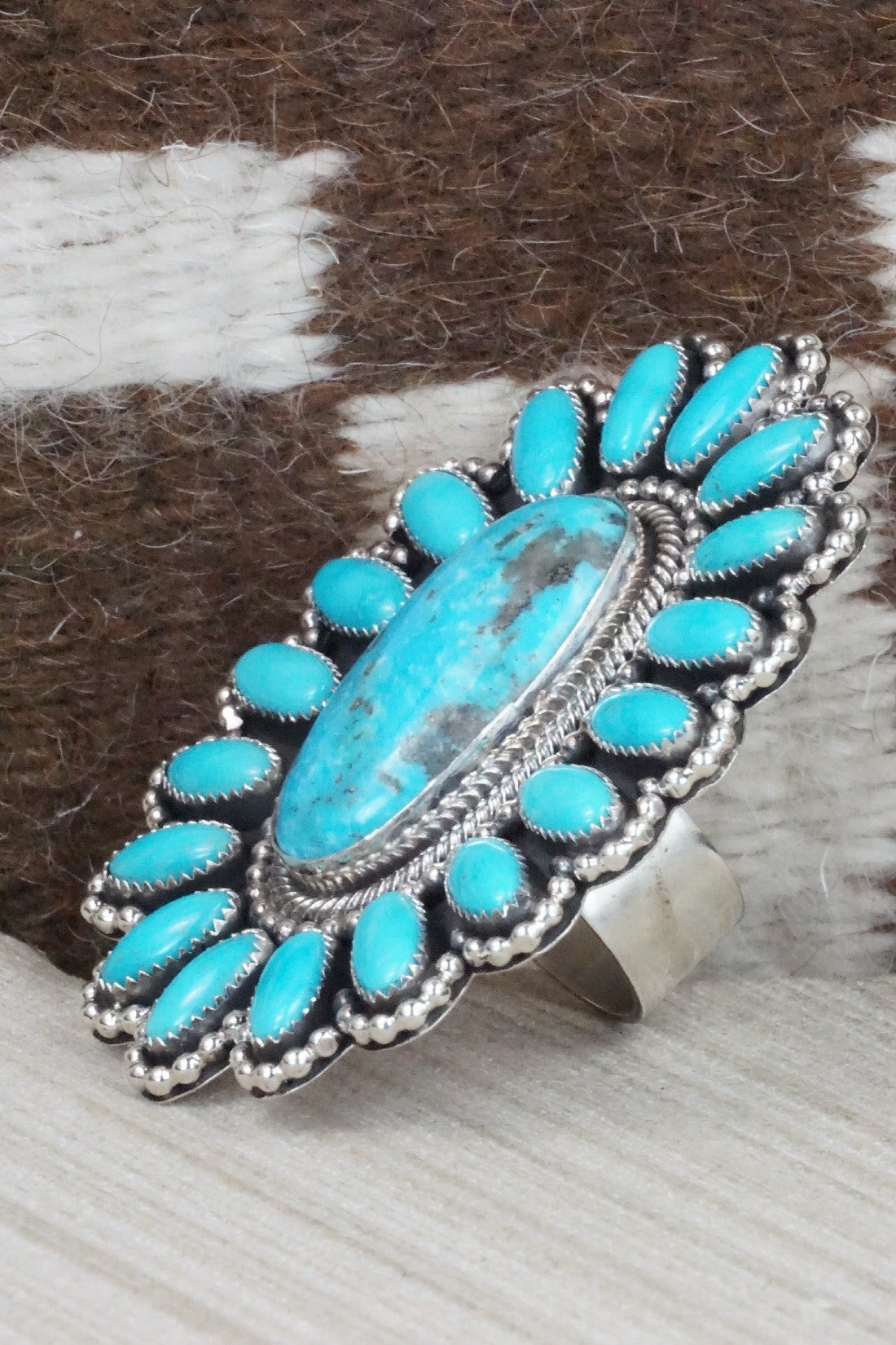 Turquoise and Sterling Silver Ring - Hemerson Brown - Size 9 (Adj.)