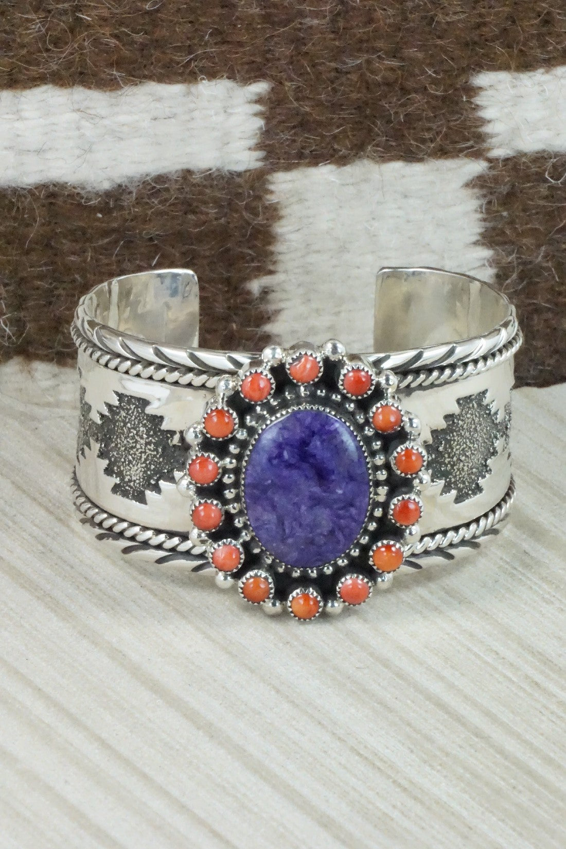 Charoite, Spiny Oyster & Sterling Silver Bracelet - Sandra Parkett
