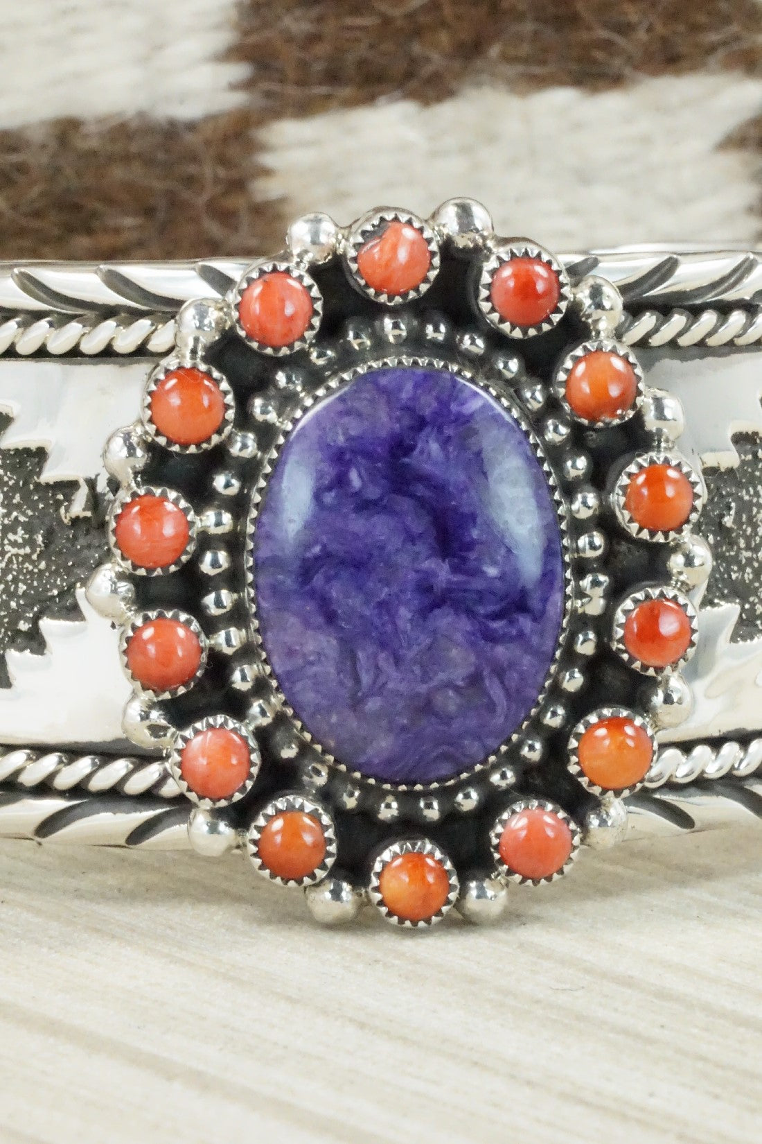 Charoite, Spiny Oyster & Sterling Silver Bracelet - Sandra Parkett