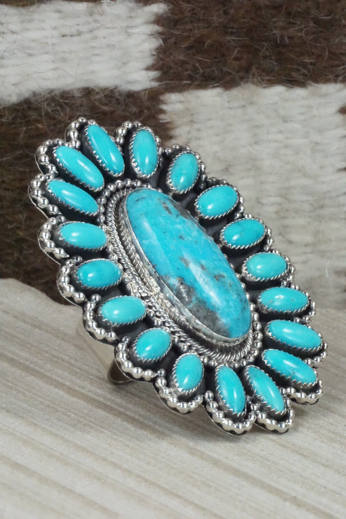 Turquoise and Sterling Silver Ring - Hemerson Brown - Size 9 (Adj.)