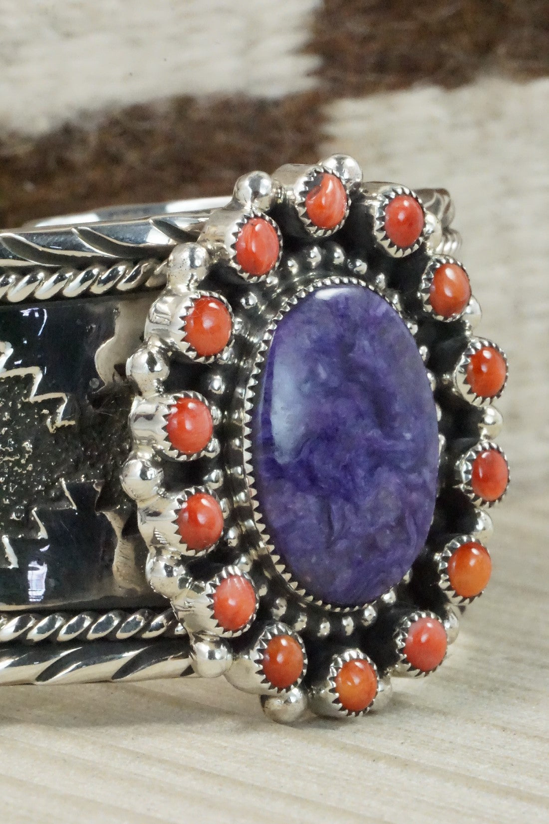 Charoite, Spiny Oyster & Sterling Silver Bracelet - Sandra Parkett
