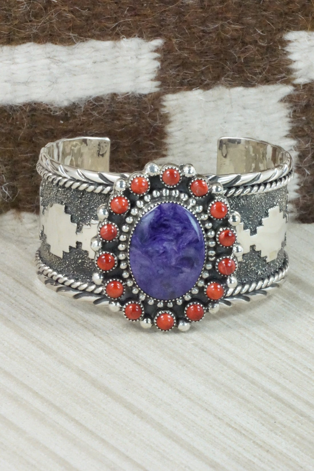 Charoite, Spiny Oyster & Sterling Silver Bracelet - Sandra Parkett