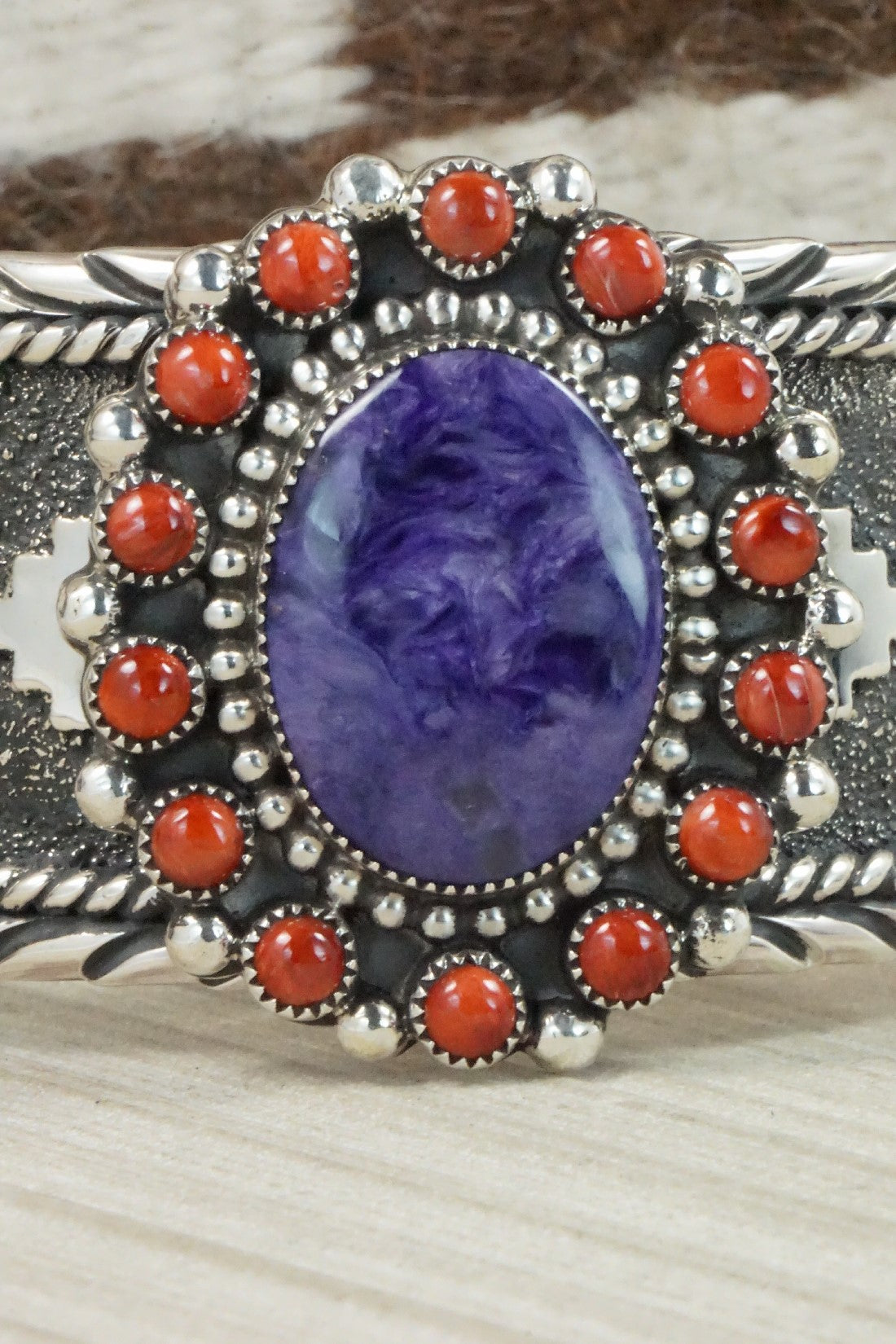 Charoite, Spiny Oyster & Sterling Silver Bracelet - Sandra Parkett