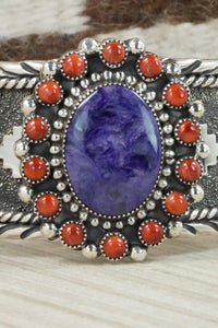 Charoite, Spiny Oyster & Sterling Silver Bracelet - Sandra Parkett