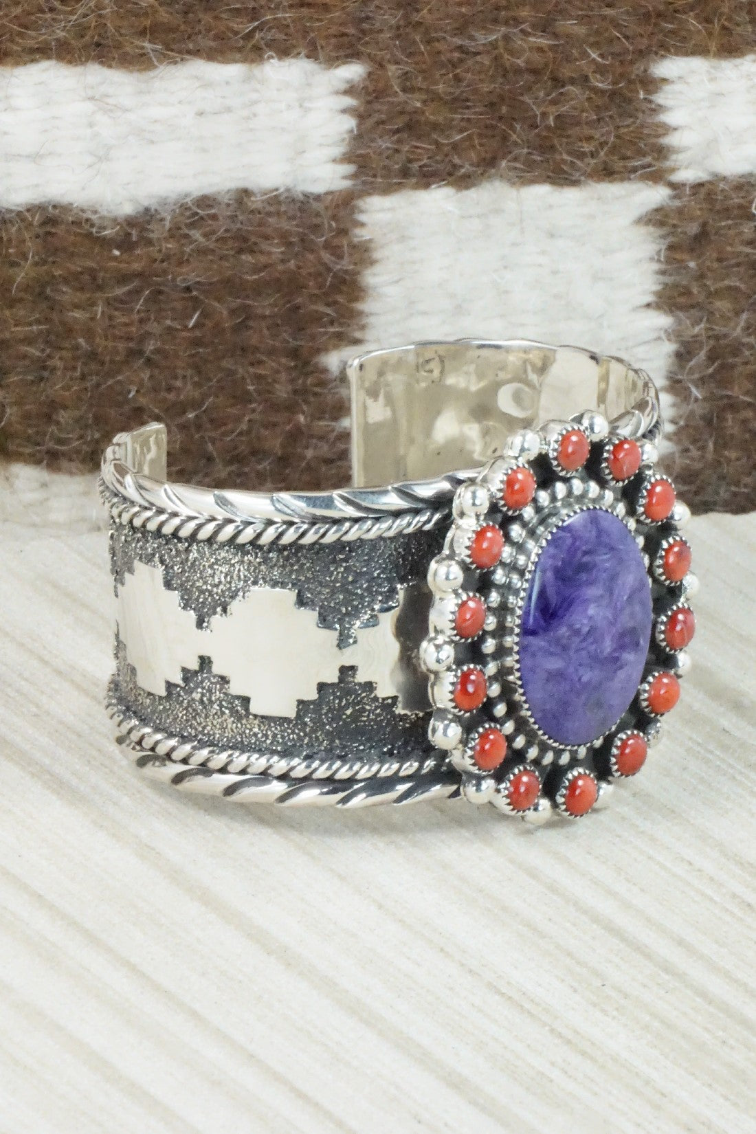 Charoite, Spiny Oyster & Sterling Silver Bracelet - Sandra Parkett