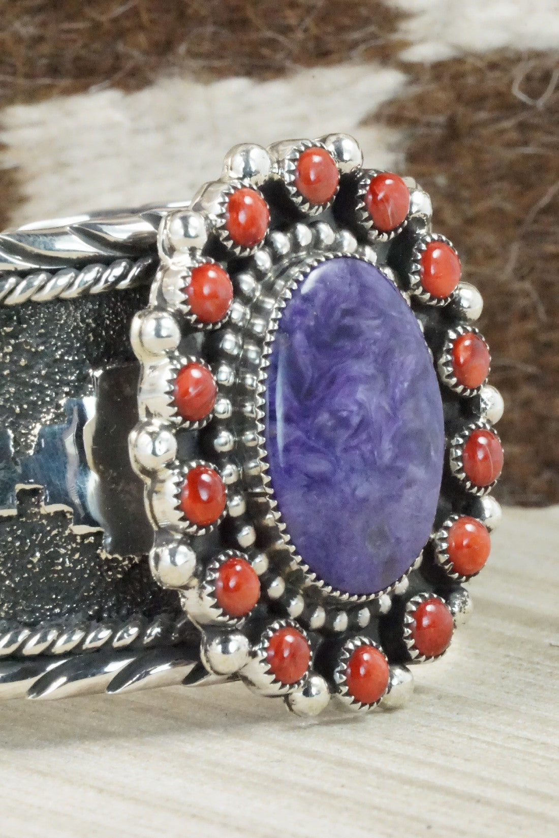 Charoite, Spiny Oyster & Sterling Silver Bracelet - Sandra Parkett