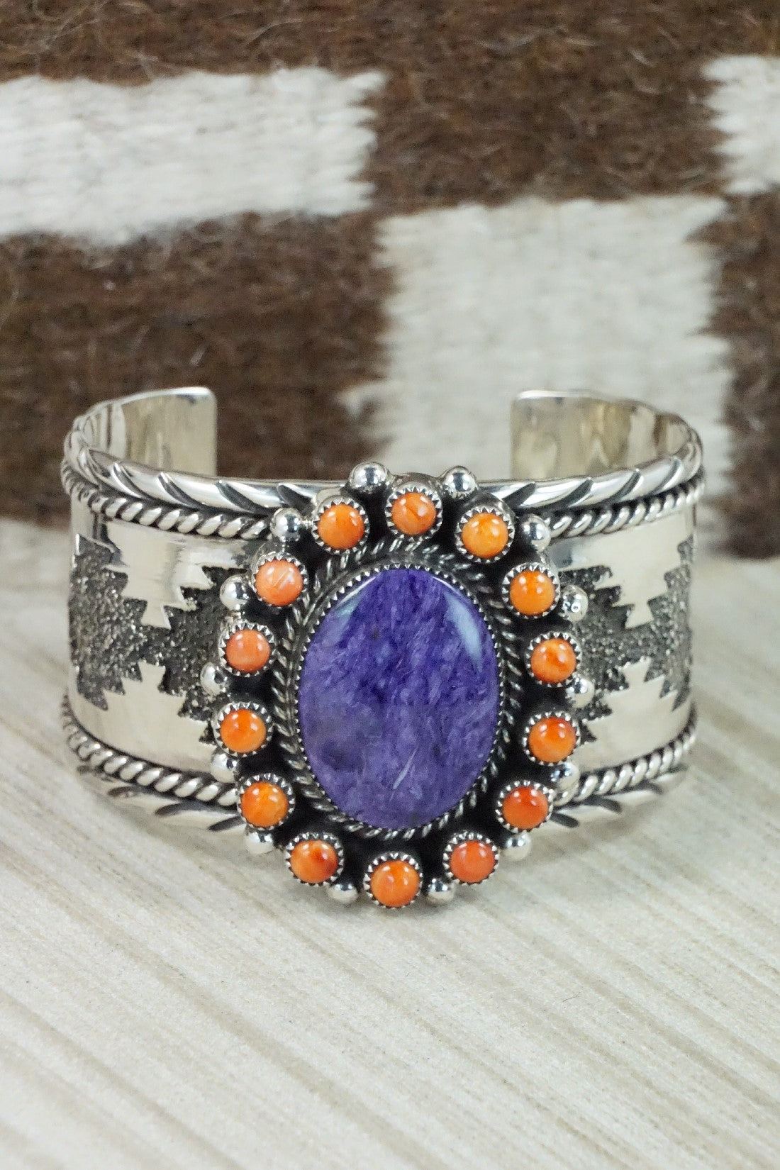 Charoite, Spiny Oyster & Sterling Silver Bracelet - Sandra Parkett