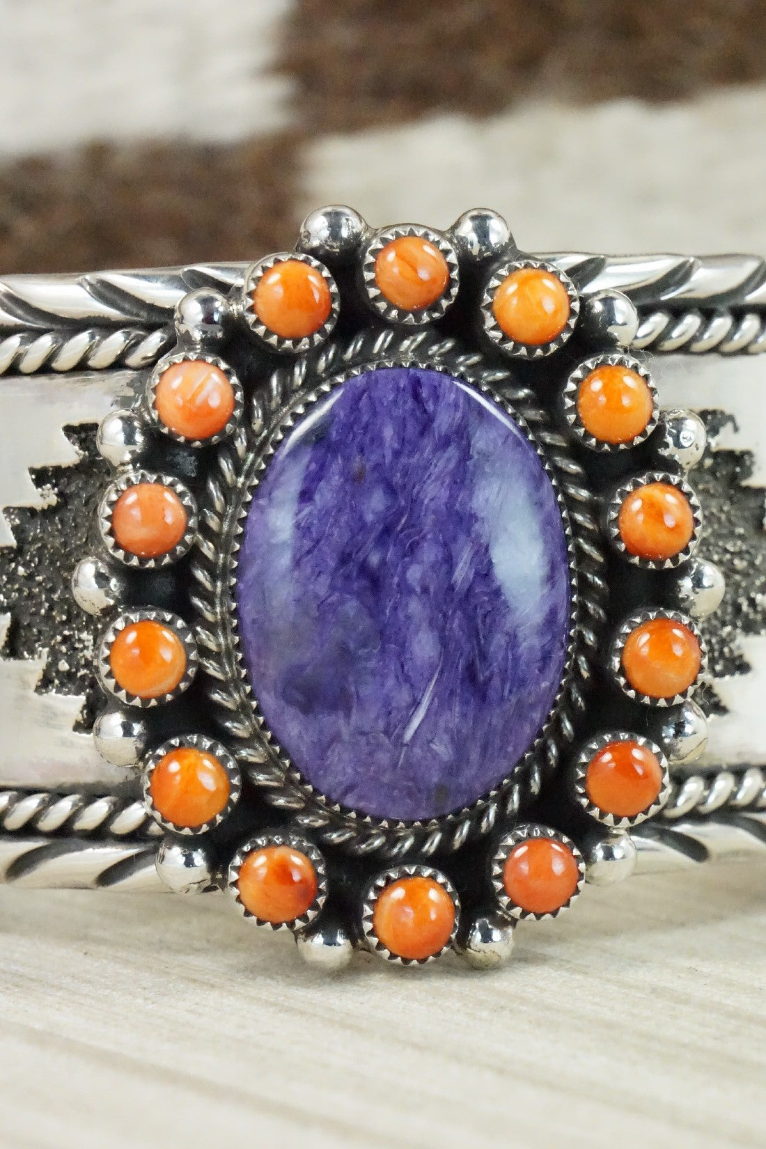 Charoite, Spiny Oyster & Sterling Silver Bracelet - Sandra Parkett