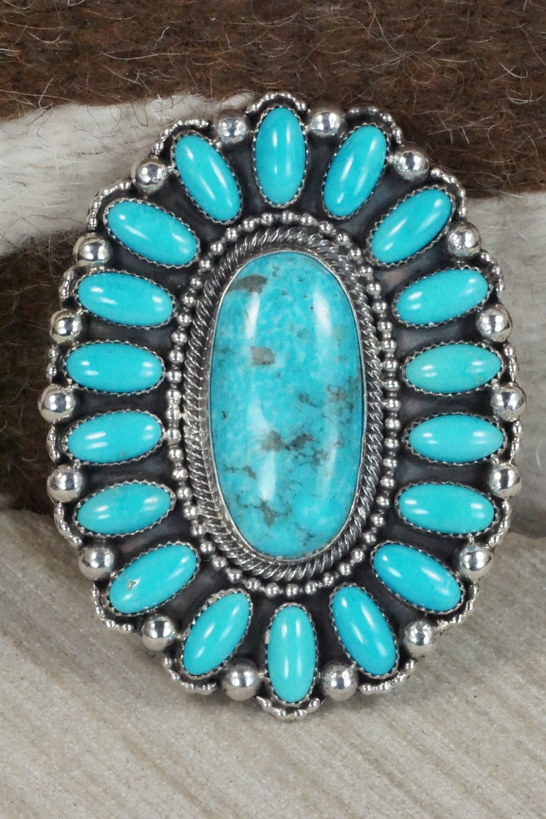 Turquoise and Sterling Silver Ring - Hemerson Brown - Size 9 (adjustable)