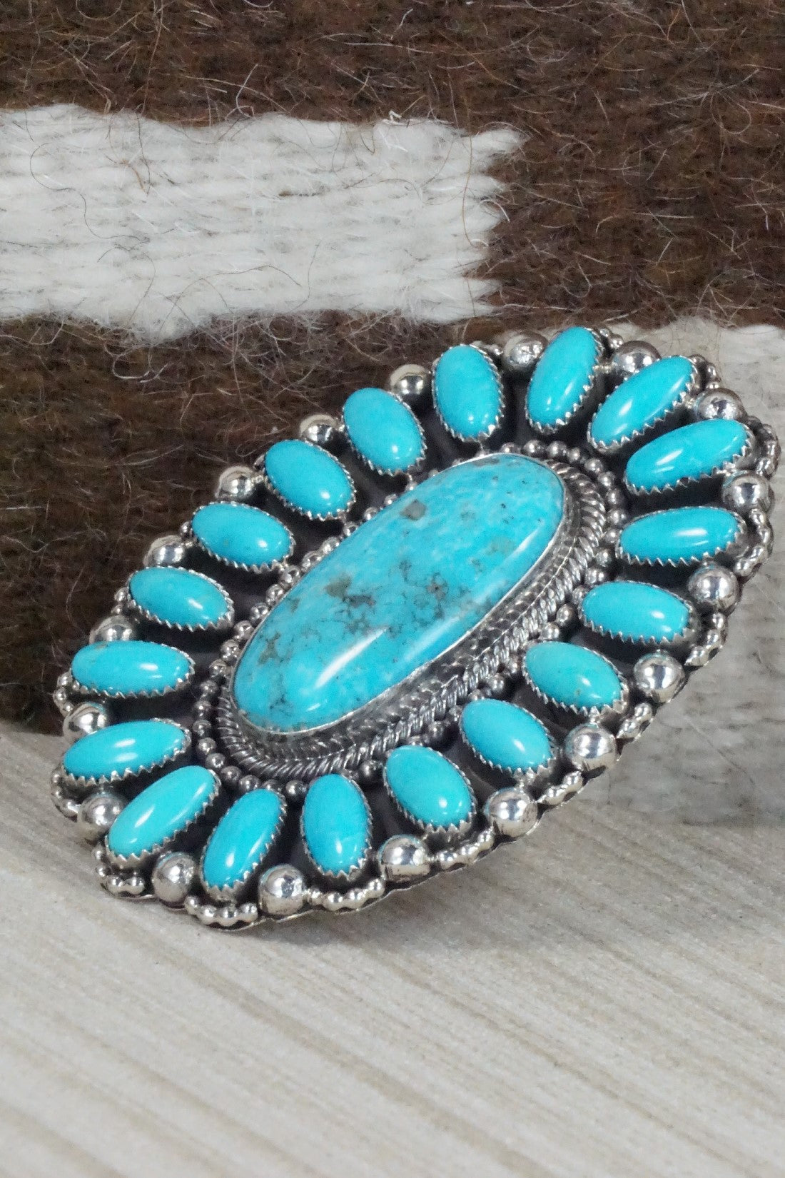 Turquoise and Sterling Silver Ring - Hemerson Brown - Size 9 (adjustable)