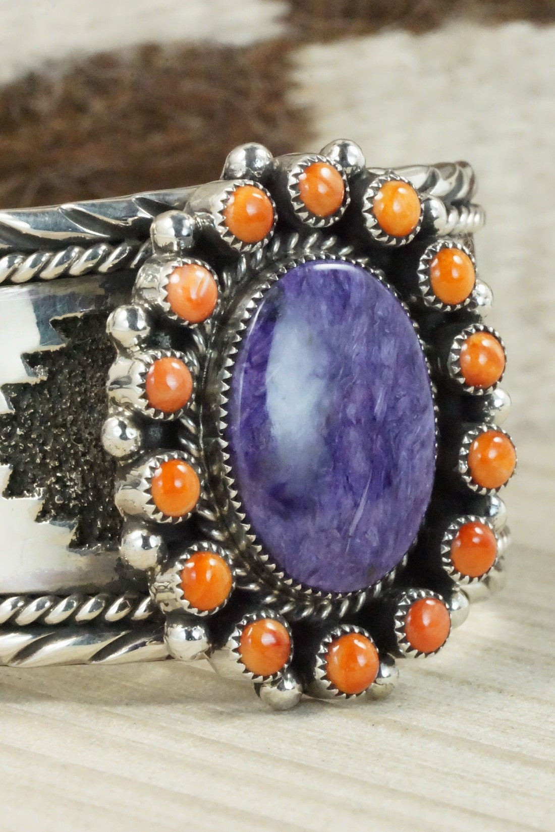 Charoite, Spiny Oyster & Sterling Silver Bracelet - Sandra Parkett
