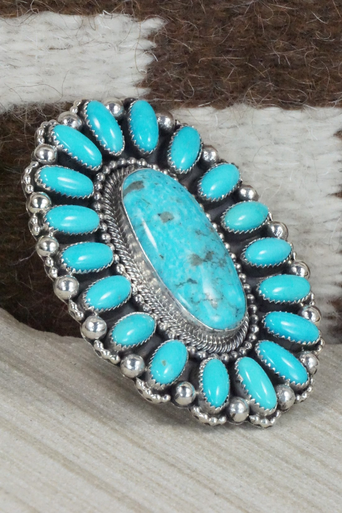 Turquoise and Sterling Silver Ring - Hemerson Brown - Size 9 (adjustable)