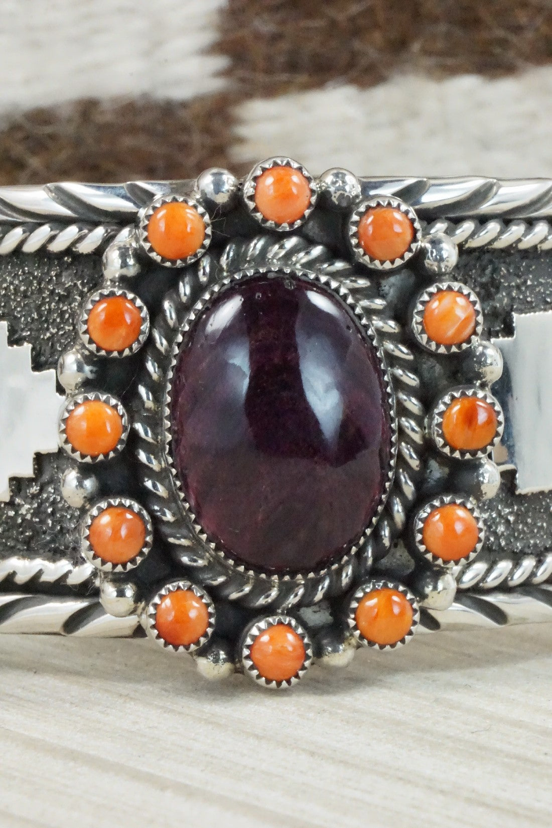 Spiny Oyster & Sterling Silver Bracelet - Sandra Parkett