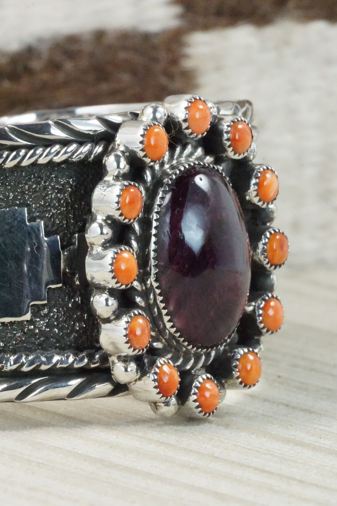 Spiny Oyster & Sterling Silver Bracelet - Sandra Parkett
