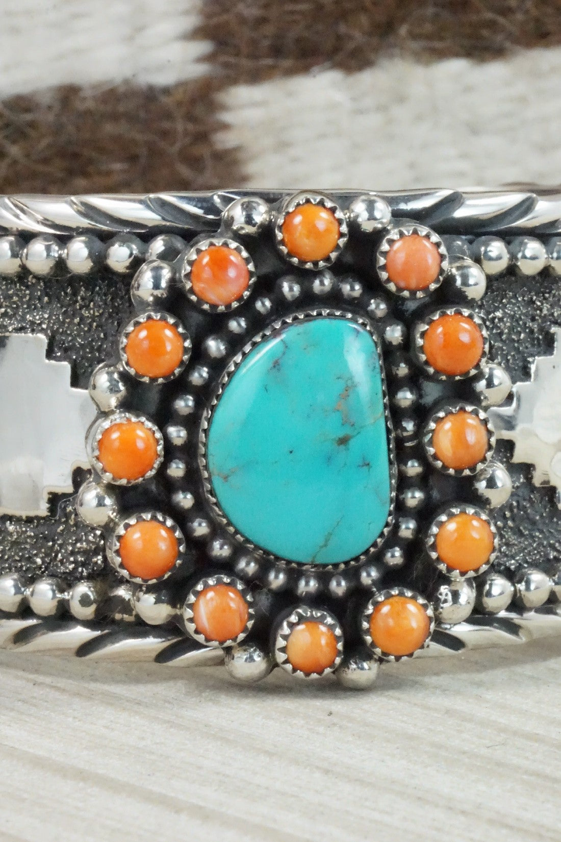 Turquoise, Spiny Oyster & Sterling Silver Bracelet - Sandra Parkett