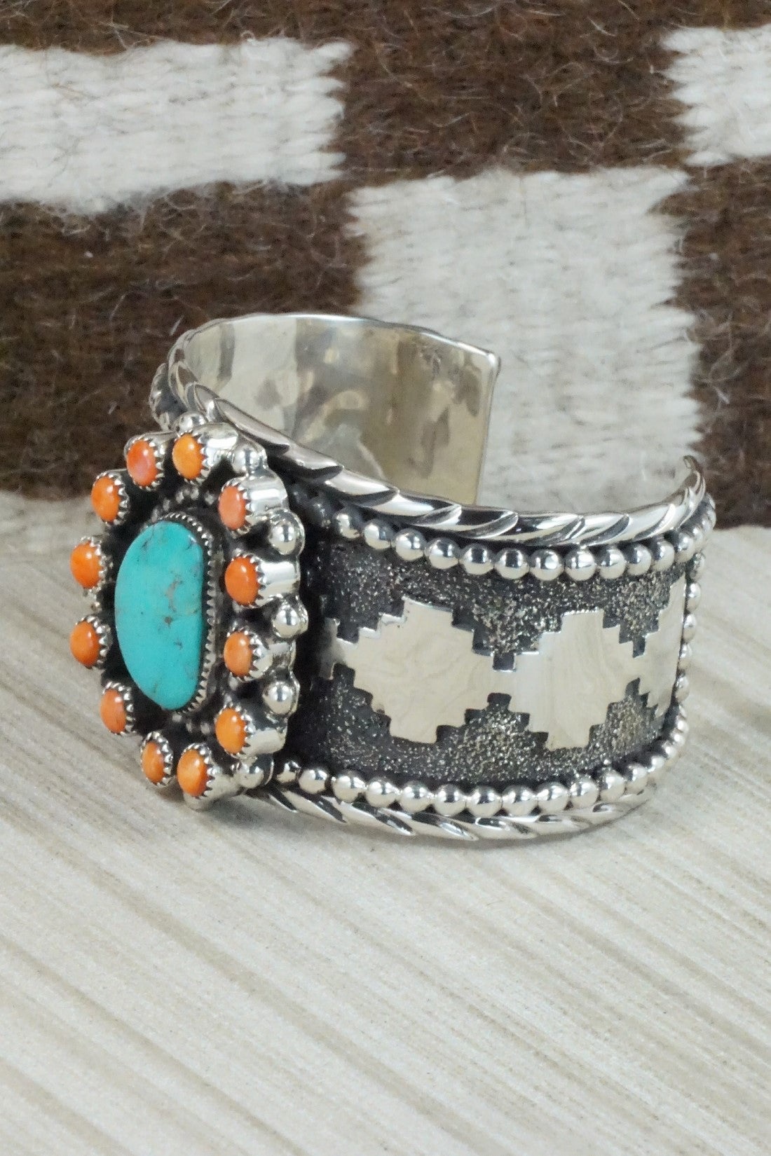 Turquoise, Spiny Oyster & Sterling Silver Bracelet - Sandra Parkett